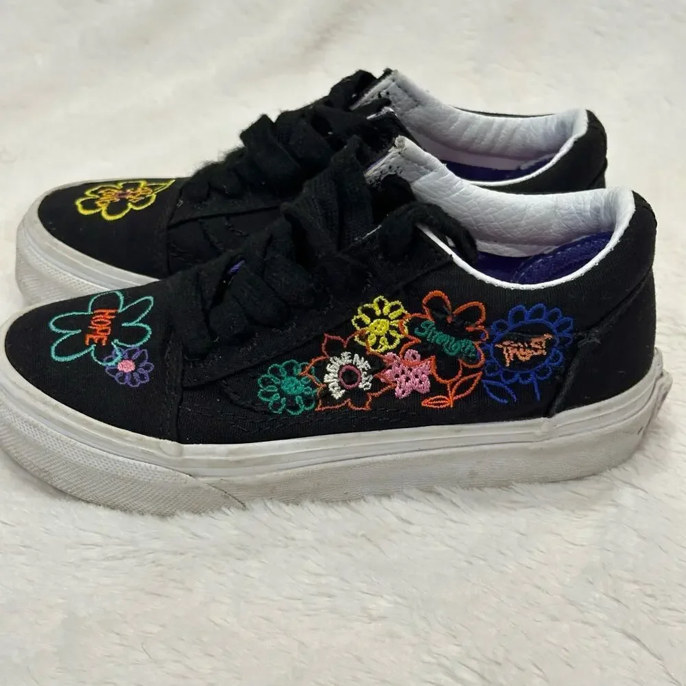 VANS Old Skool Black Self Love Sneakers sz 12 kids embroidered Vans Low Top